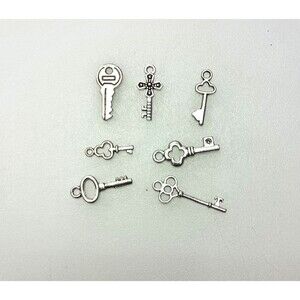 Bulk Key Charm Lot NEW Silver Tone Skeleton Vintage Style DIY Jewelry